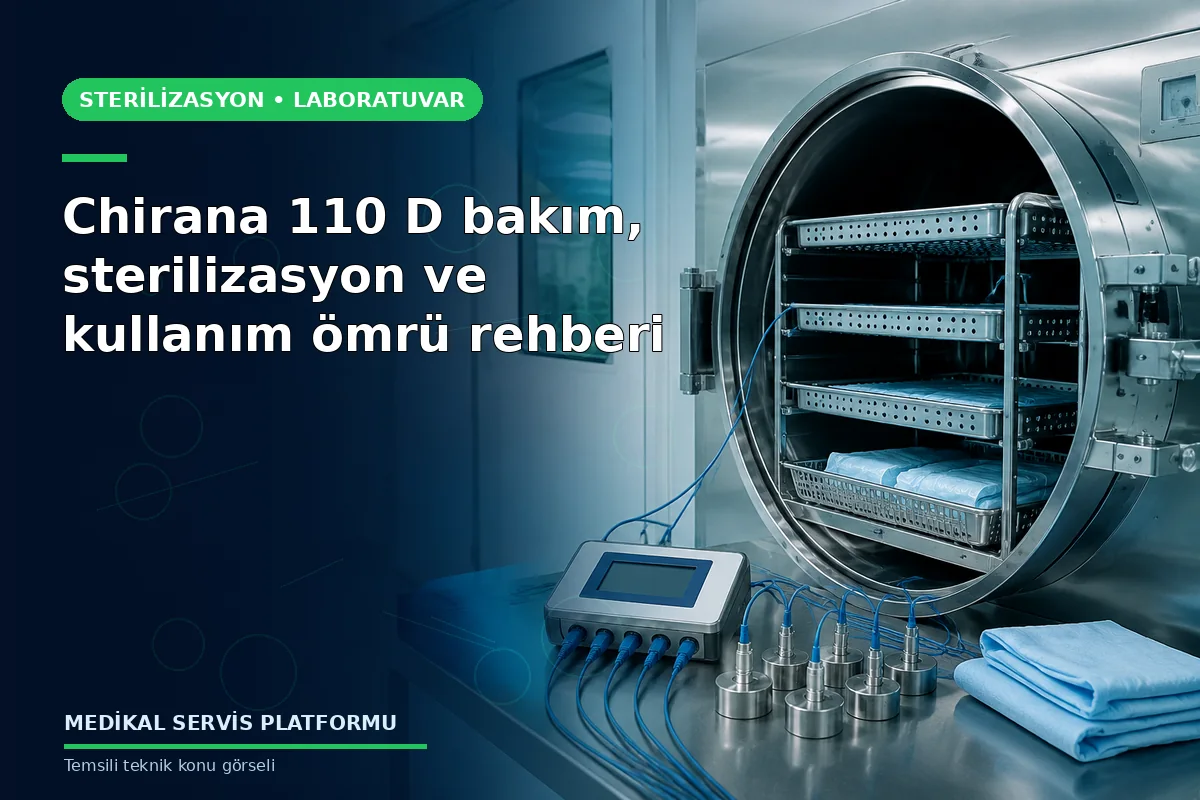 Chirana 110 D bakım, sterilizasyon ve kullanım ömrü rehberi konusunu açıklayan temsili teknik görsel