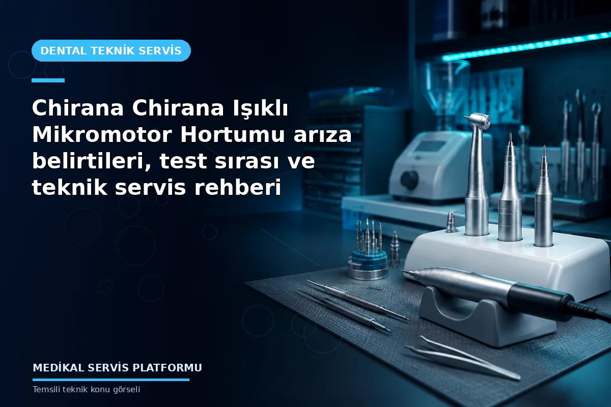 Chirana Chirana Işıklı Mikromotor Hortumu arıza belirtileri, test sırası ve teknik servis rehberi konusunu açıklayan temsili teknik görsel