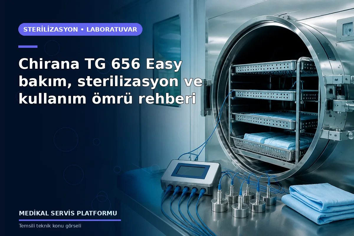 Chirana TG 656 Easy bakım, sterilizasyon ve kullanım ömrü rehberi Chirana TG 656 Easy bakım, sterilizasyon ve kullanım ömrü rehberi konusunu açıklayan temsili teknik görsel
