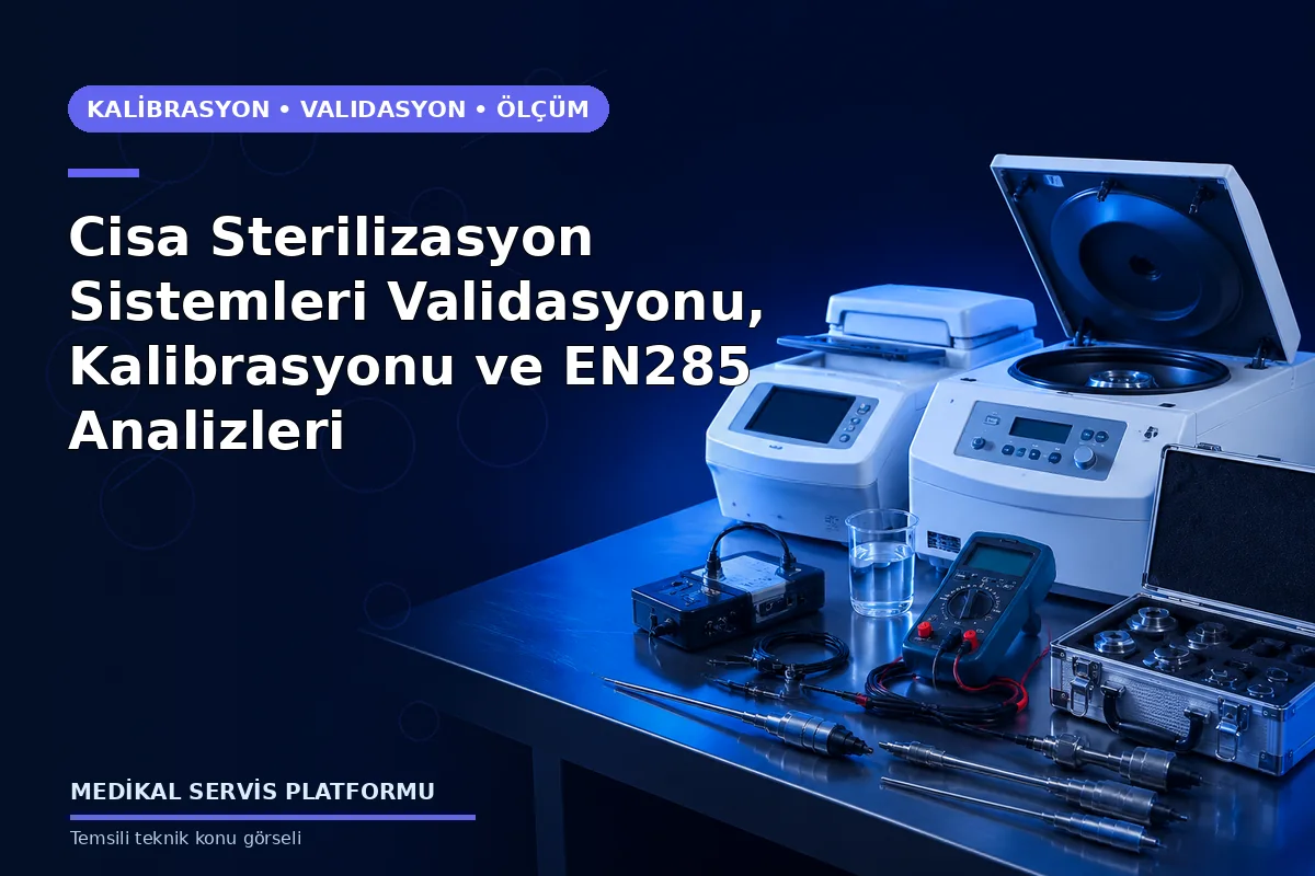 Cisa Sterilizasyon Sistemleri Validasyonu, Kalibrasyonu ve EN285 Analizleri Cisa Sterilizasyon Sistemleri Validasyonu, Kalibrasyonu ve EN285 Analizleri konusunu açıklayan temsili teknik görsel