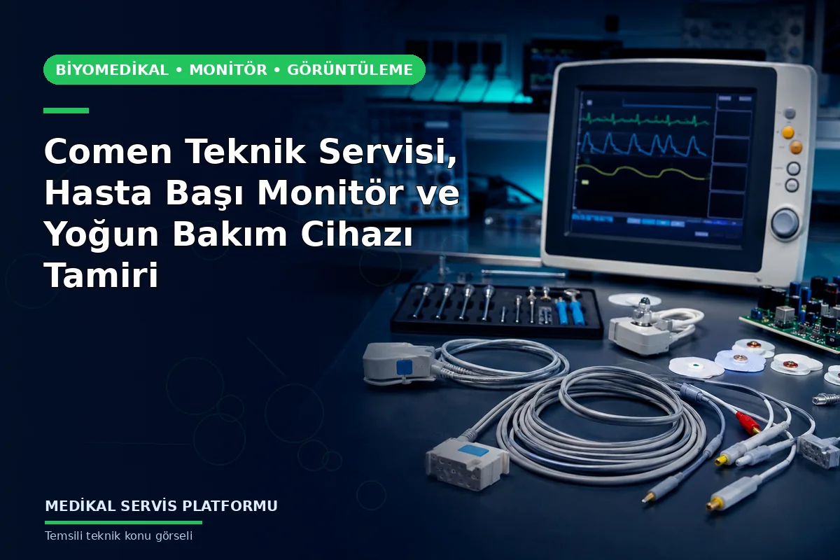 Comen Teknik Servisi, Hasta Başı Monitör ve Yoğun Bakım Cihazı Tamiri Comen Teknik Servisi, Hasta Başı Monitör ve Yoğun Bakım Cihazı Tamiri konusunu açıklayan temsili teknik görsel