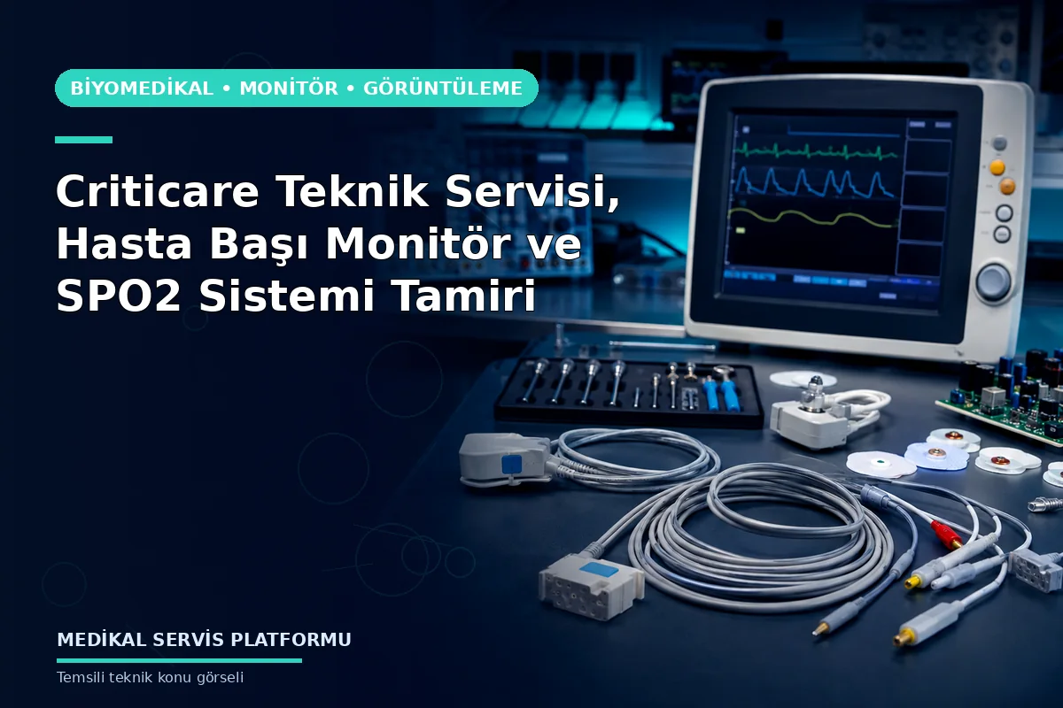 Criticare Teknik Servisi, Hasta Başı Monitör ve SPO2 Sistemi Tamiri Criticare Teknik Servisi, Hasta Başı Monitör ve SPO2 Sistemi Tamiri konusunu açıklayan temsili teknik görsel