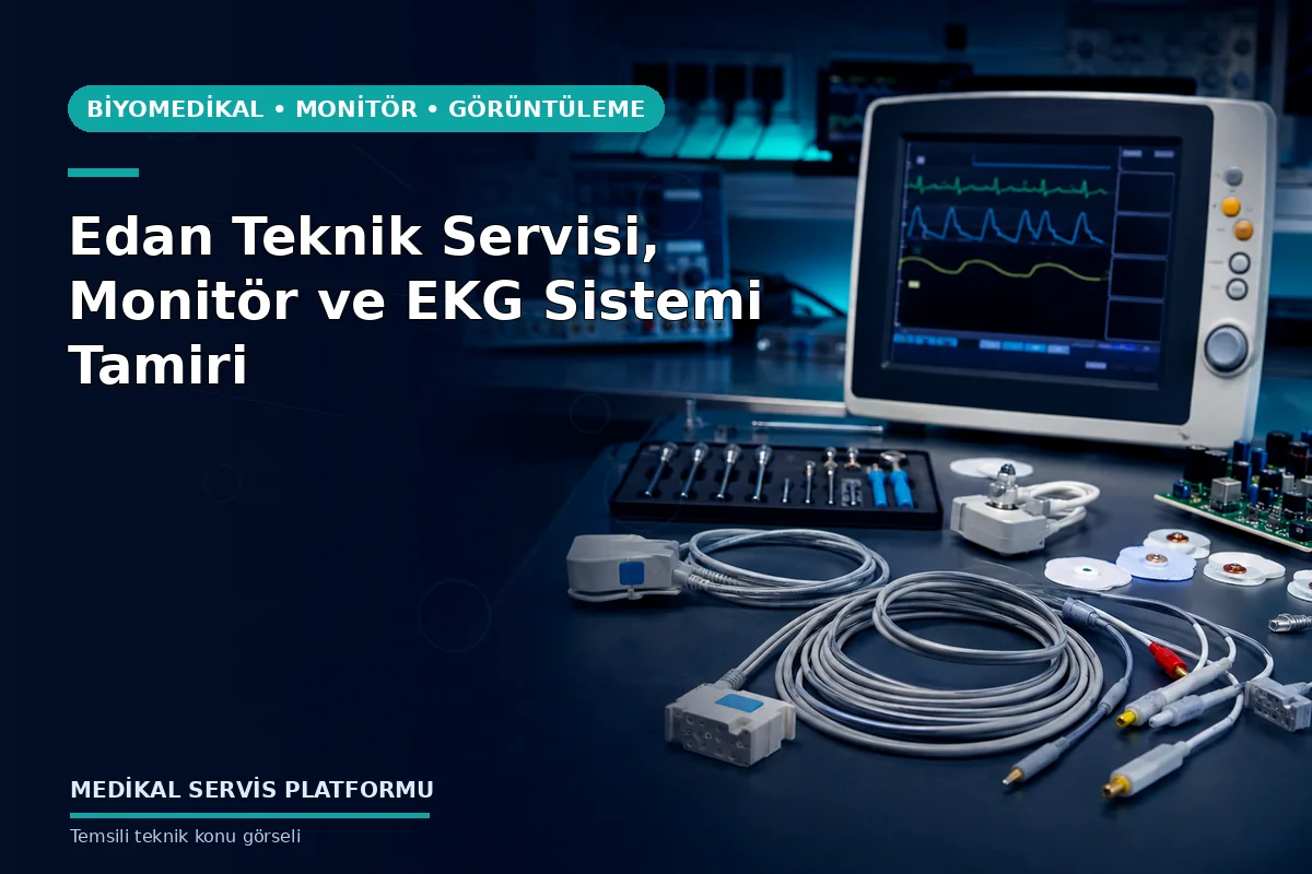 Edan Teknik Servisi, Monitör ve EKG Sistemi Tamiri Edan Teknik Servisi, Monitör ve EKG Sistemi Tamiri konusunu açıklayan temsili teknik görsel