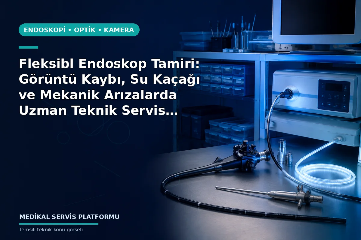 Fleksibl Endoskop Tamiri: Görüntü Kaybı, Su Kaçağı ve Mekanik Arızalarda Uzman Teknik Servis Rehberi konusunu açıklayan temsili teknik görsel
