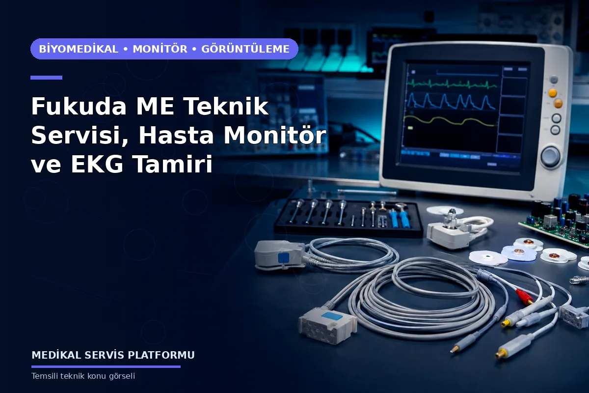 Fukuda ME Teknik Servisi, Hasta Monitör ve EKG Tamiri konusunu açıklayan temsili teknik görsel