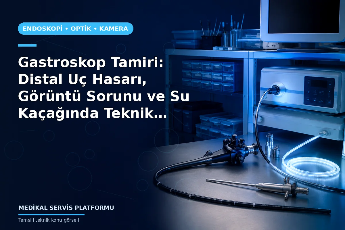 Gastroskop Tamiri: Distal Uç Hasarı, Görüntü Sorunu ve Su Kaçağında Teknik Servis konusunu açıklayan temsili teknik görsel