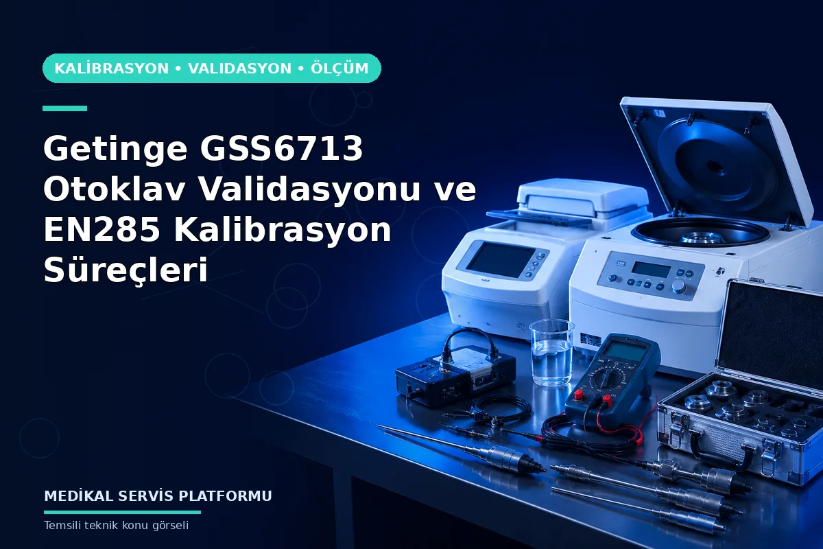 Getinge GSS6713 Otoklav Validasyonu ve EN285 Kalibrasyon Süreçleri konusunu açıklayan temsili teknik görsel