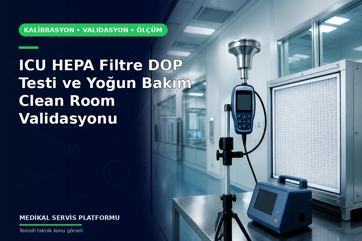 ICU HEPA Filtre DOP Testi ve Yoğun Bakım Clean Room Validasyonu konusunu açıklayan temsili teknik görsel