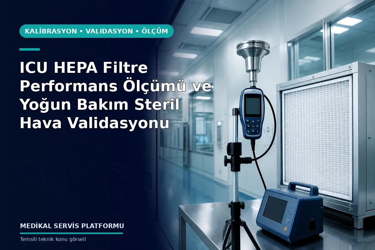 ICU HEPA Filtre Performans Ölçümü ve Yoğun Bakım Steril Hava Validasyonu ICU HEPA Filtre Performans Ölçümü ve Yoğun Bakım Steril Hava Validasyonu konusunu açıklayan temsili teknik görsel