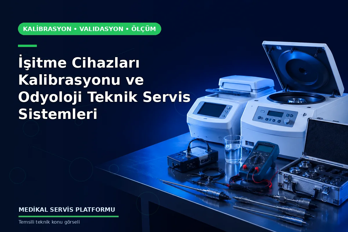 İşitme Cihazları Kalibrasyonu ve Odyoloji Teknik Servis Sistemleri konusunu açıklayan temsili teknik görsel