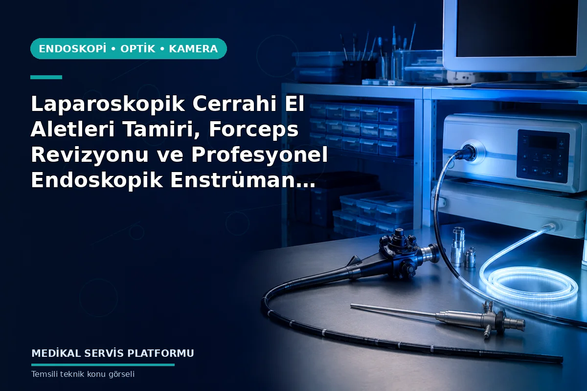 Laparoskopik Cerrahi El Aletleri Tamiri, Forceps Revizyonu ve Profesyonel Endoskopik Enstrüman Teknik Servisi Laparoskopik Cerrahi El Aletleri Tamiri, Forceps Revizyonu ve Profesyonel Endoskopik Enstrüman Teknik Servisi konusunu açıklayan temsili teknik görsel
