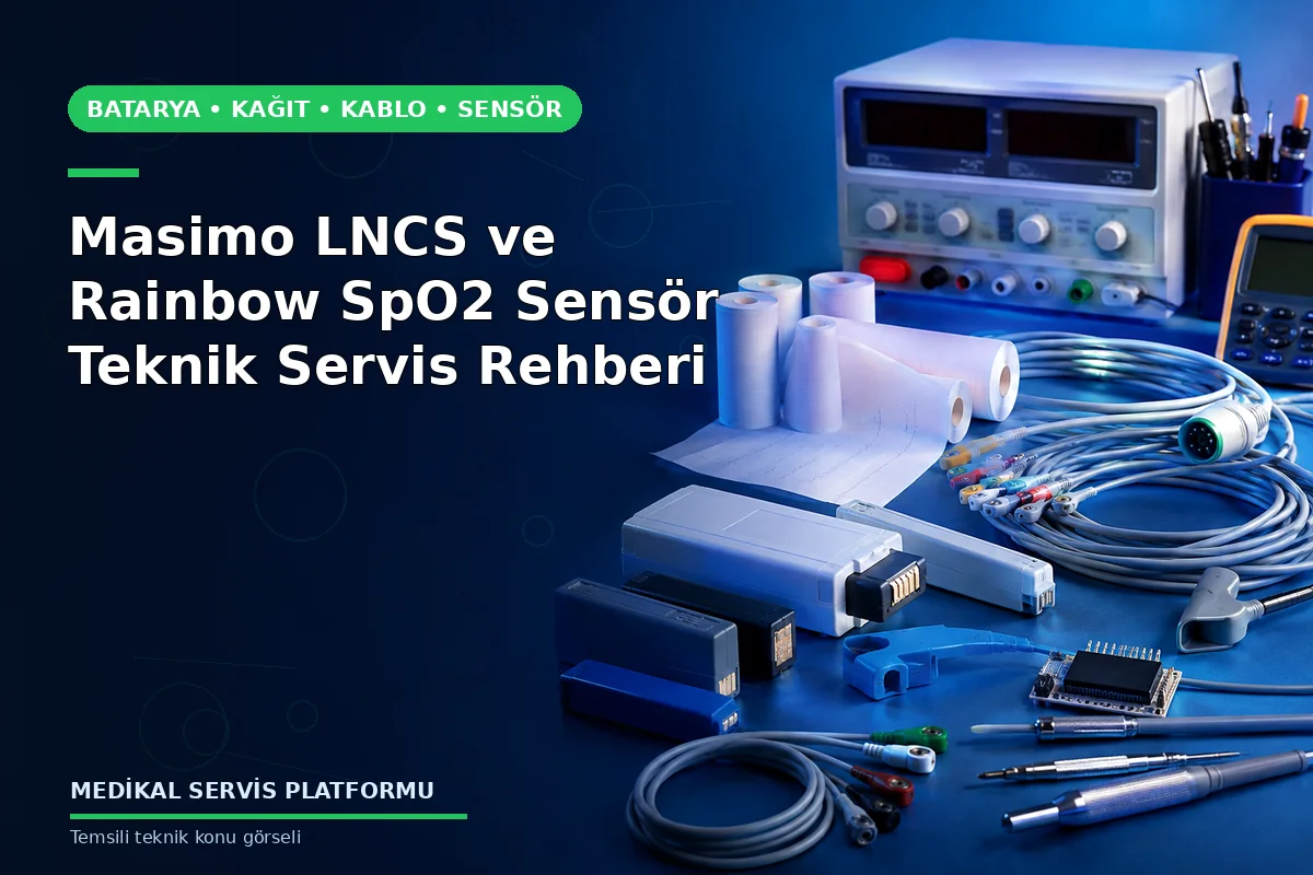 Masimo LNCS ve Rainbow SpO2 Sensör Teknik Servis Rehberi Masimo LNCS ve Rainbow SpO2 Sensör Teknik Servis Rehberi konusunu açıklayan temsili teknik görsel