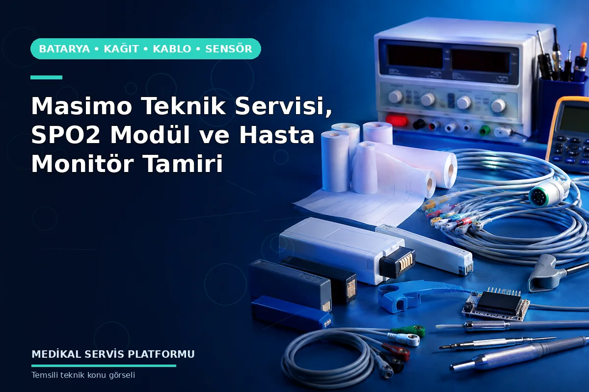 Masimo Teknik Servisi, SPO2 Modül ve Hasta Monitör Tamiri konusunu açıklayan temsili teknik görsel