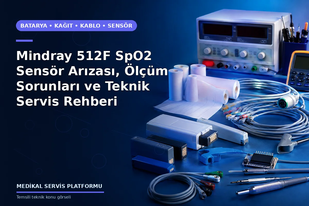 Mindray 512F SpO2 Sensör Arızası, Ölçüm Sorunları ve Teknik Servis Rehberi Mindray 512F SpO2 Sensör Arızası, Ölçüm Sorunları ve Teknik Servis Rehberi konusunu açıklayan temsili teknik görsel