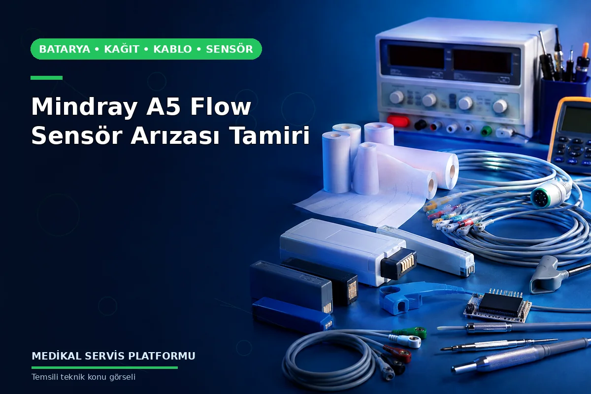 Mindray A5 Flow Sensör Arızası Tamiri konusunu açıklayan temsili teknik görsel
