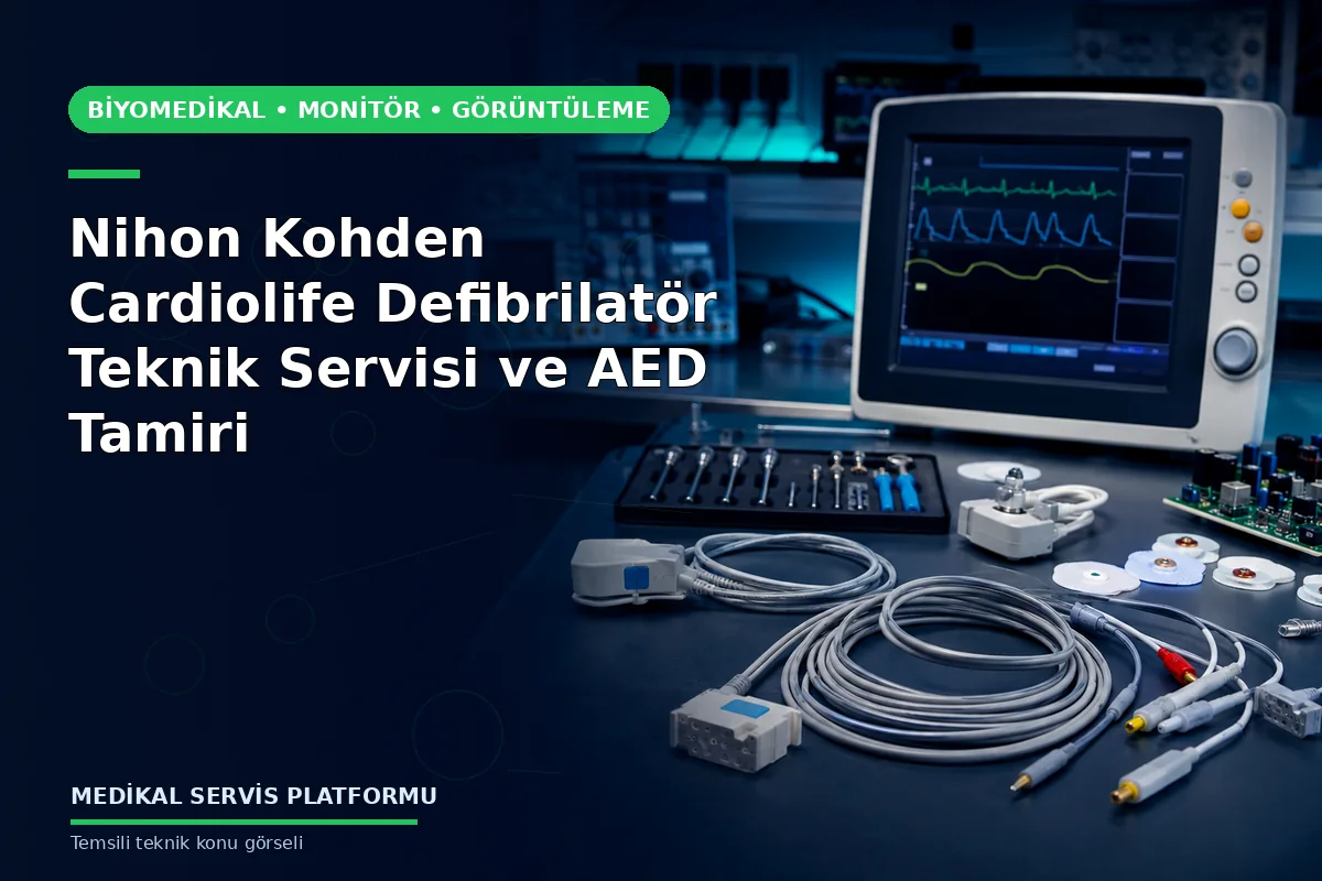 Nihon Kohden Cardiolife Defibrilatör Teknik Servisi ve AED Tamiri konusunu açıklayan temsili teknik görsel