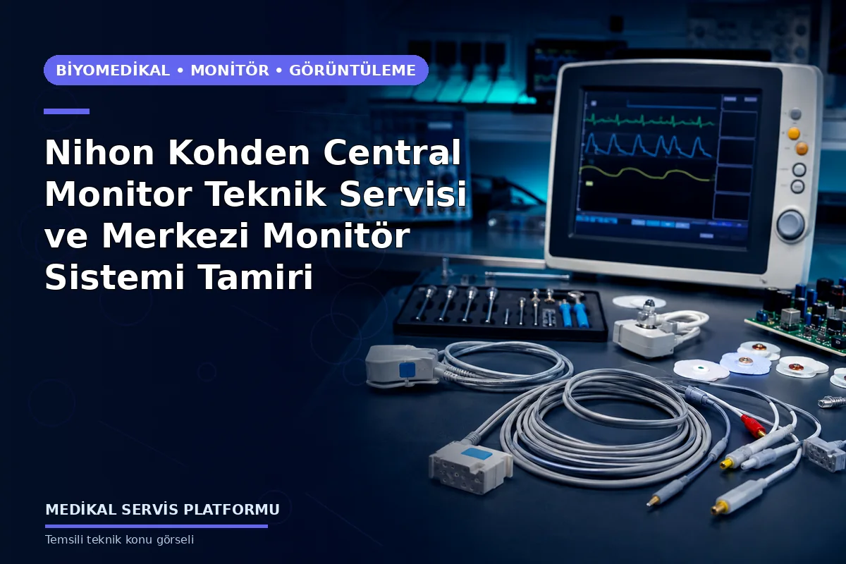 Nihon Kohden Central Monitor Teknik Servisi ve Merkezi Monitör Sistemi Tamiri konusunu açıklayan temsili teknik görsel