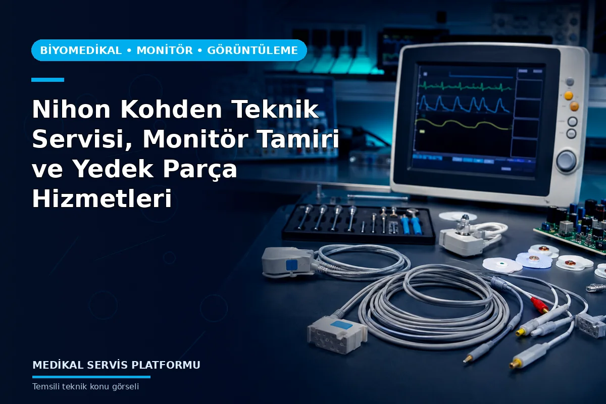 Nihon Kohden Teknik Servisi, Monitör Tamiri ve Yedek Parça Hizmetleri konusunu açıklayan temsili teknik görsel