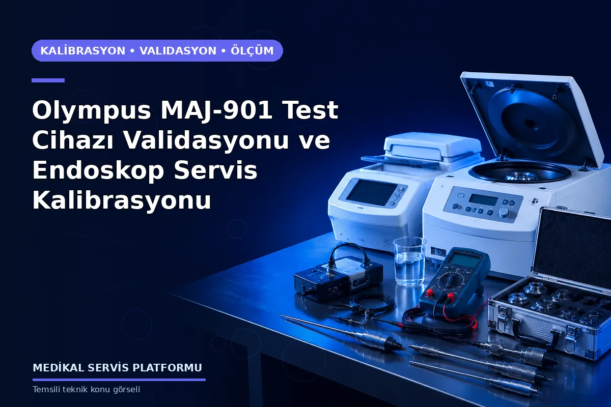 Olympus MAJ-901 Test Cihazı Validasyonu ve Endoskop Servis Kalibrasyonu konusunu açıklayan temsili teknik görsel