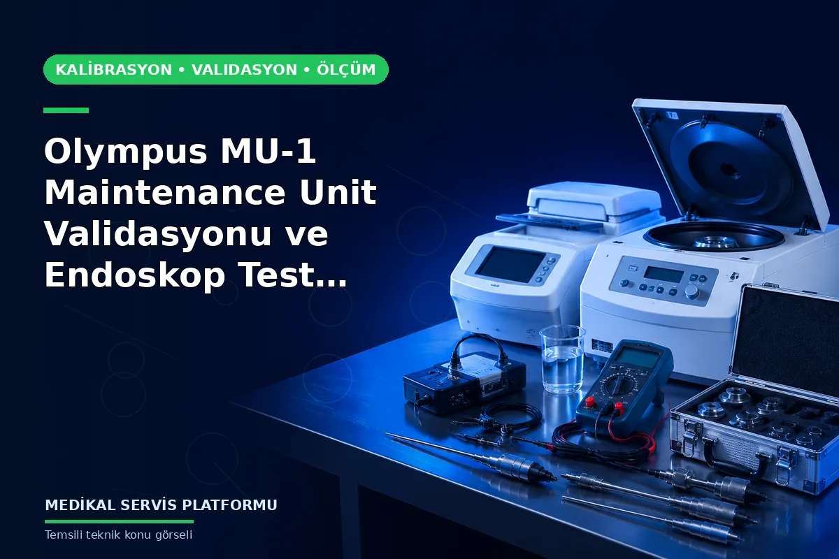 Olympus MU-1 Maintenance Unit Validasyonu ve Endoskop Test Kalibrasyonu konusunu açıklayan temsili teknik görsel