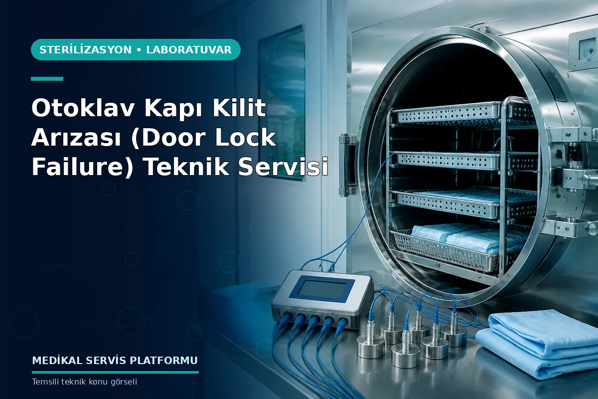 Otoklav Kapı Kilit Arızası (Door Lock Failure) Teknik Servisi konusunu açıklayan temsili teknik görsel