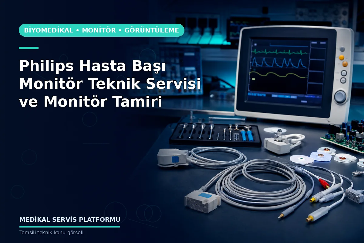 Philips Hasta Başı Monitör Teknik Servisi ve Monitör Tamiri Philips Hasta Başı Monitör Teknik Servisi ve Monitör Tamiri konusunu açıklayan temsili teknik görsel