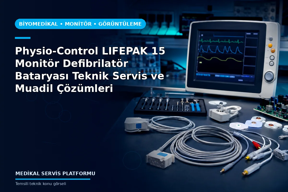 Physio-Control LIFEPAK 15 Monitör Defibrilatör Bataryası Teknik Servis ve Muadil Çözümleri konusunu açıklayan temsili teknik görsel