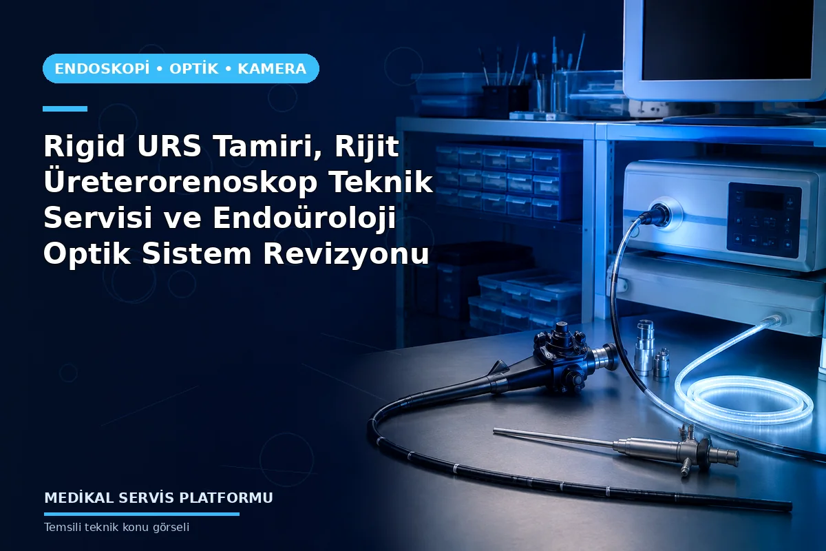 Rigid URS Tamiri, Rijit Üreterorenoskop Teknik Servisi ve Endoüroloji Optik Sistem Revizyonu konusunu açıklayan temsili teknik görsel