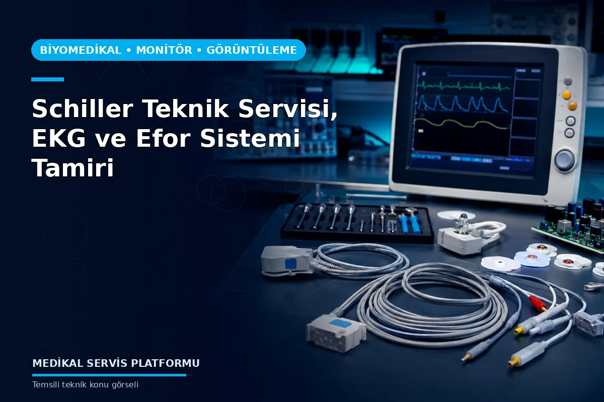 Schiller Teknik Servisi, EKG ve Efor Sistemi Tamiri Schiller Teknik Servisi, EKG ve Efor Sistemi Tamiri konusunu açıklayan temsili teknik görsel