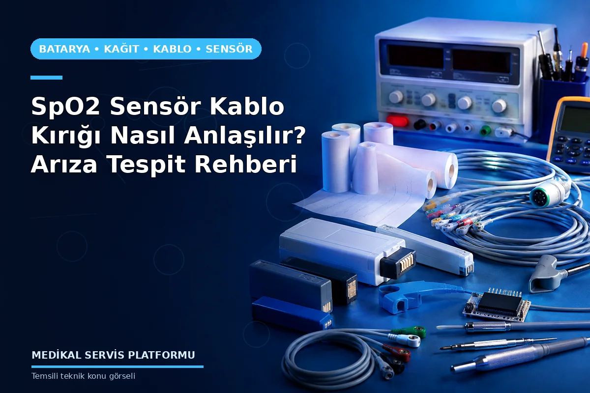 SpO2 Sensör Kablo Kırığı Nasıl Anlaşılır? Arıza Tespit Rehberi SpO2 Sensör Kablo Kırığı Nasıl Anlaşılır? Arıza Tespit Rehberi konusunu açıklayan temsili teknik görsel