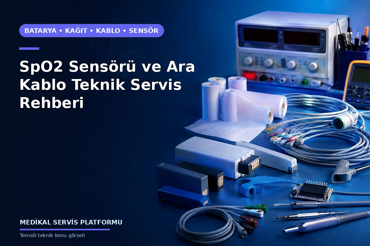 SpO2 Sensörü ve Ara Kablo Teknik Servis Rehberi konusunu açıklayan temsili teknik görsel