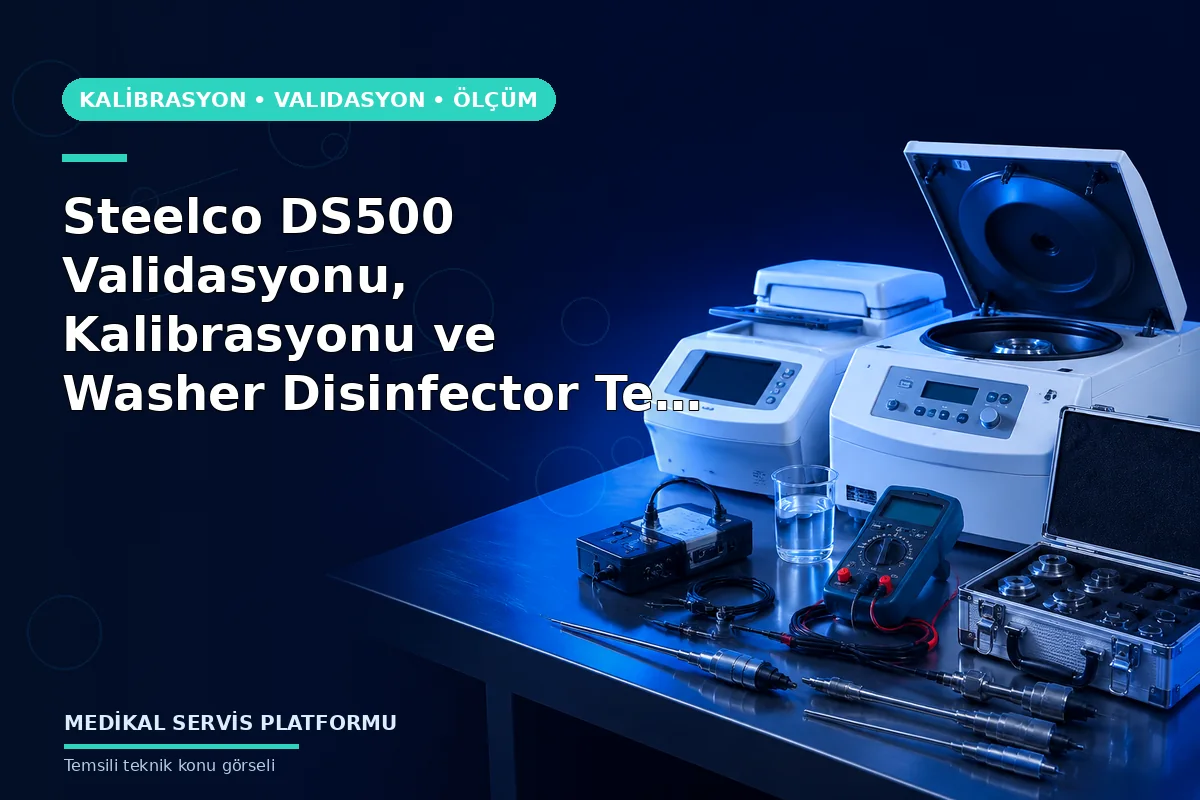 Steelco DS500 Validasyonu, Kalibrasyonu ve Washer Disinfector Test Süreçleri konusunu açıklayan temsili teknik görsel