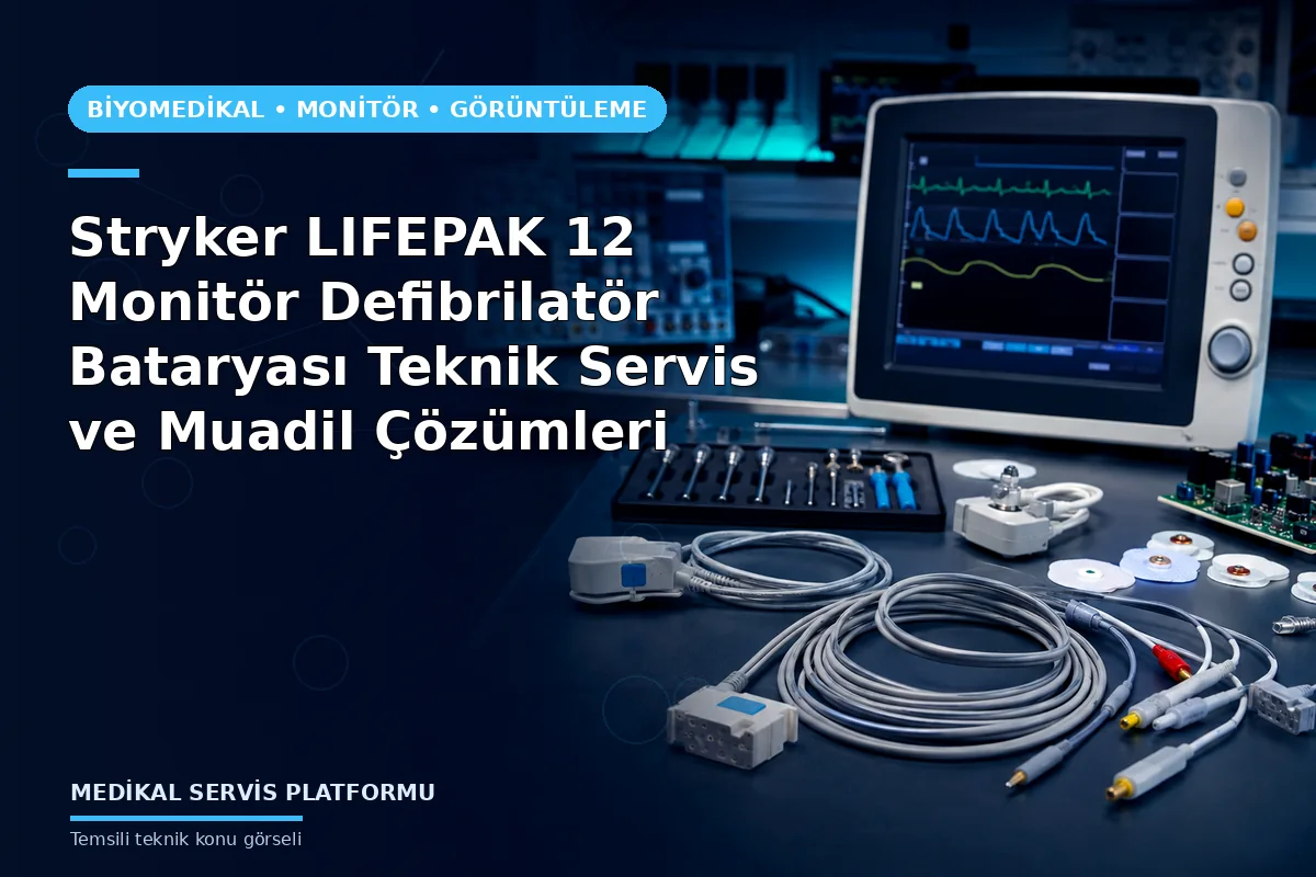 Stryker LIFEPAK 12 Monitör Defibrilatör Bataryası Teknik Servis ve Muadil Çözümleri konusunu açıklayan temsili teknik görsel