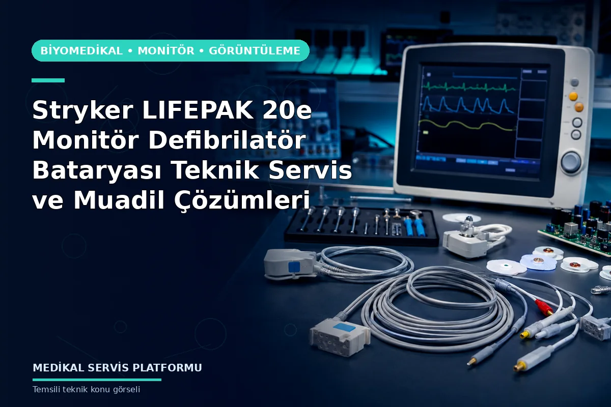 Stryker LIFEPAK 20e Monitör Defibrilatör Bataryası Teknik Servis ve Muadil Çözümleri konusunu açıklayan temsili teknik görsel