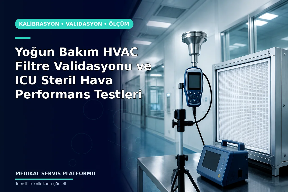 Yoğun Bakım HVAC Filtre Validasyonu ve ICU Steril Hava Performans Testleri Yoğun Bakım HVAC Filtre Validasyonu ve ICU Steril Hava Performans Testleri konusunu açıklayan temsili teknik görsel